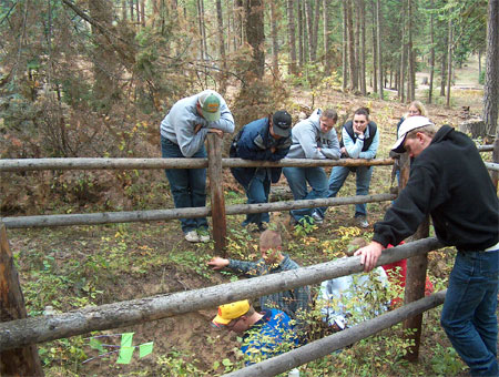 Group of students by fence