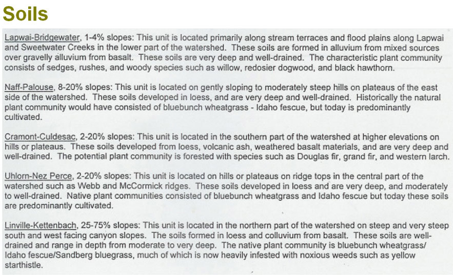 Lapwai Creek Soil descriptions