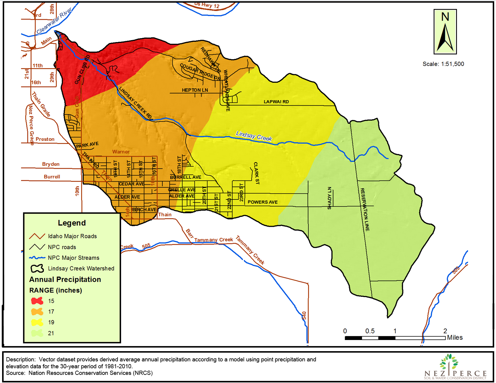 Lindsay Creek Precipitation Map